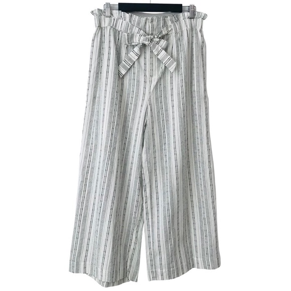 Doe & Rae Linen Wide Leg Stripped Cropped Pants - Picture 1 of 11